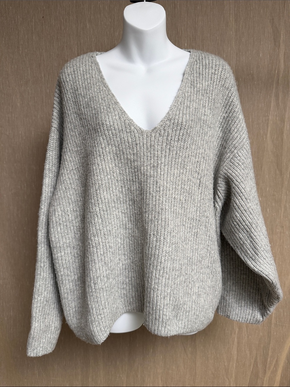 H&M Soft Ribbed V-Neck Sweater in Heather Gray